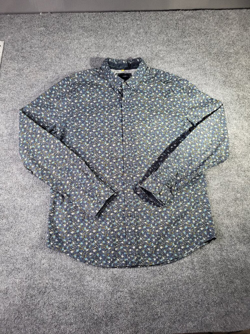 Denim & Flower Ricky Singh Black Floral Shirt Mens Large Cotton Long Sleeve